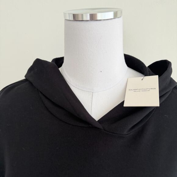 Majestic Filatures Sweatshirt Women 4 Large Black Hooded Deluxe Teeshirt Sweater - Picture 3 of 11